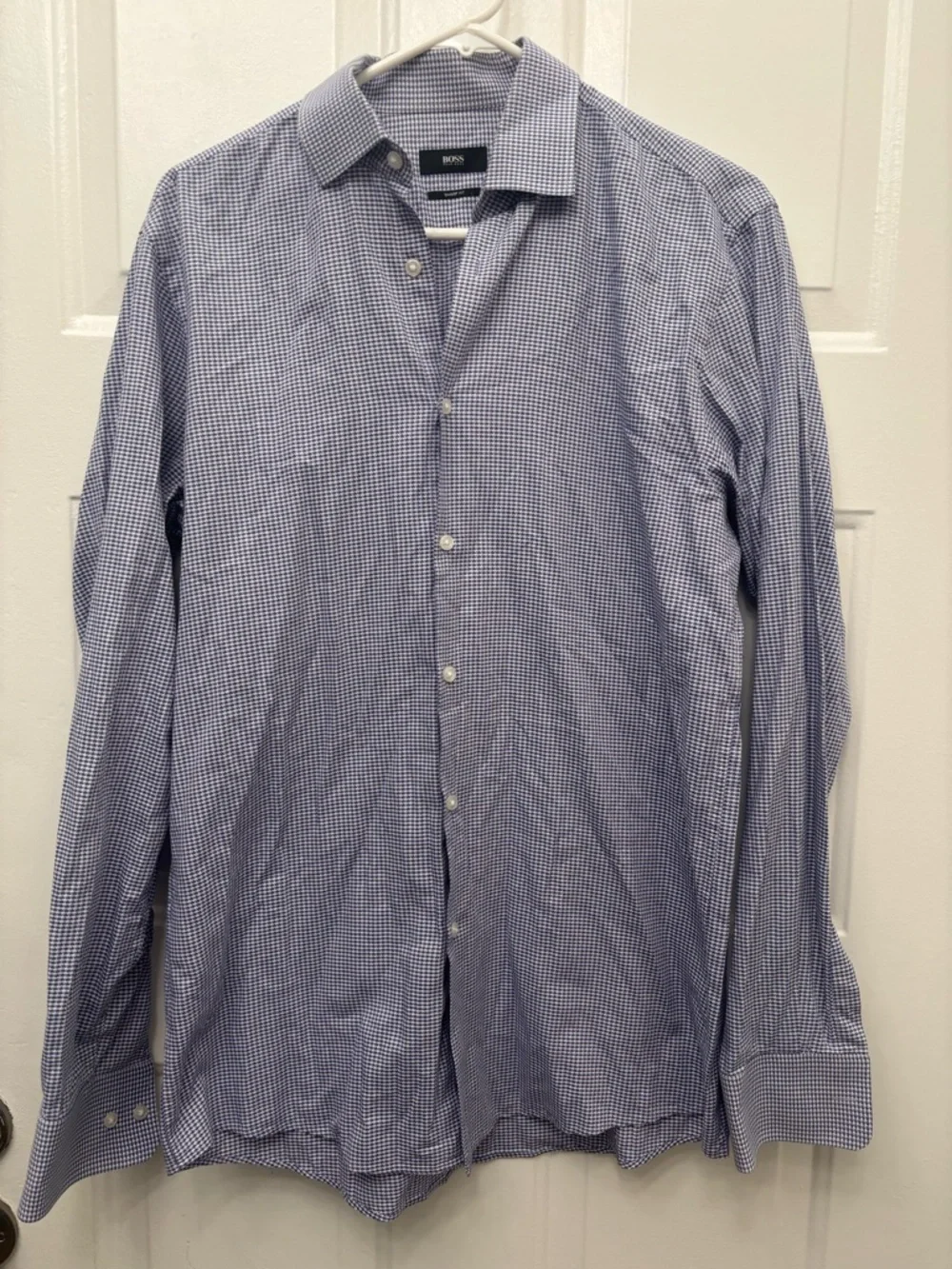 BOSS Men’s Blue Micro-Check Dress Shirt
